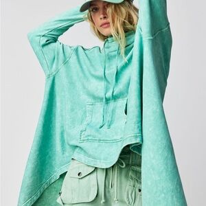 Free People teal Lush Life Extreme Washed Hoodie Sweatshirt Size M